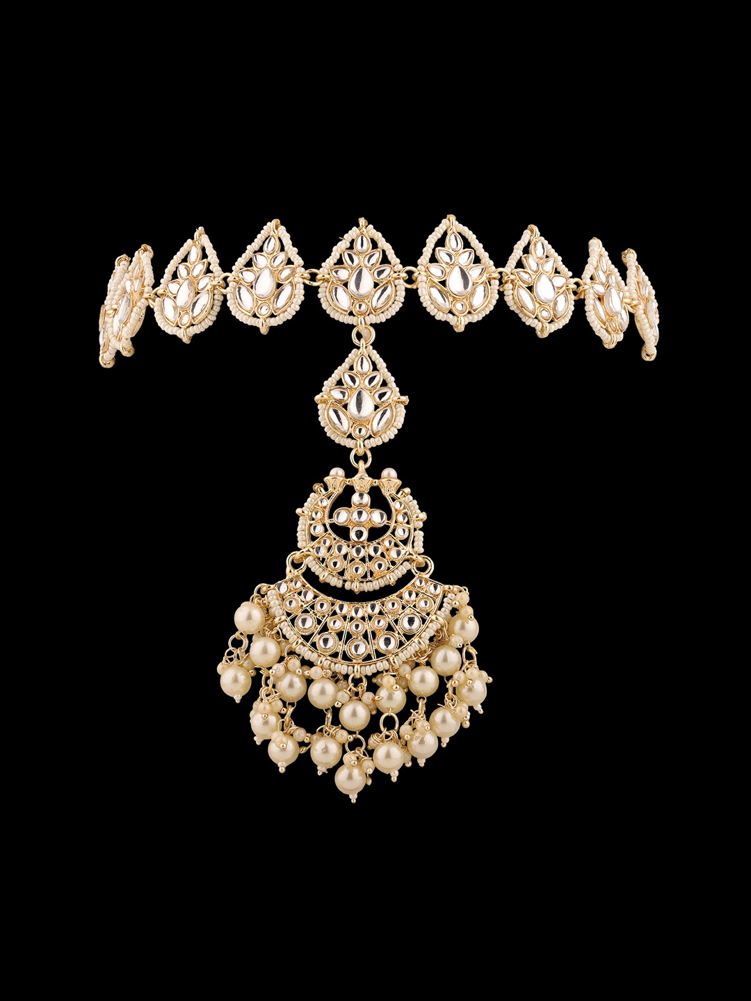 

Sanjog Gold-Plated White Kundan Studded Sheeshphool Matha Patti