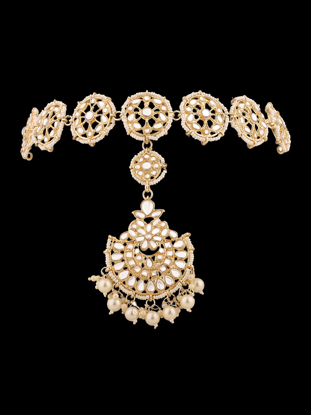 

Sanjog Gold-Plated White Kundan Studded Sheeshphool Matha Patti