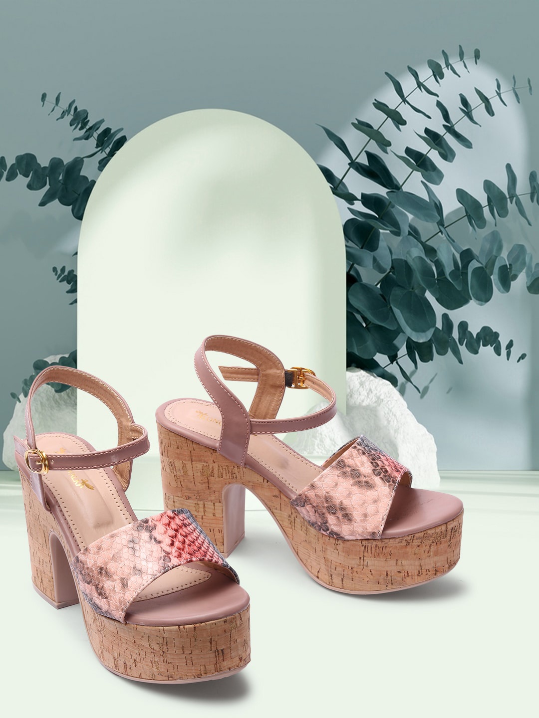 

Longwalk Peach-Coloured Printed Block Sandals