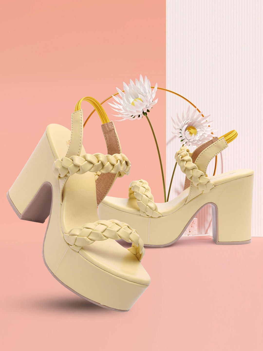 

Longwalk Yellow Textured Platform Gladiators with Tassels