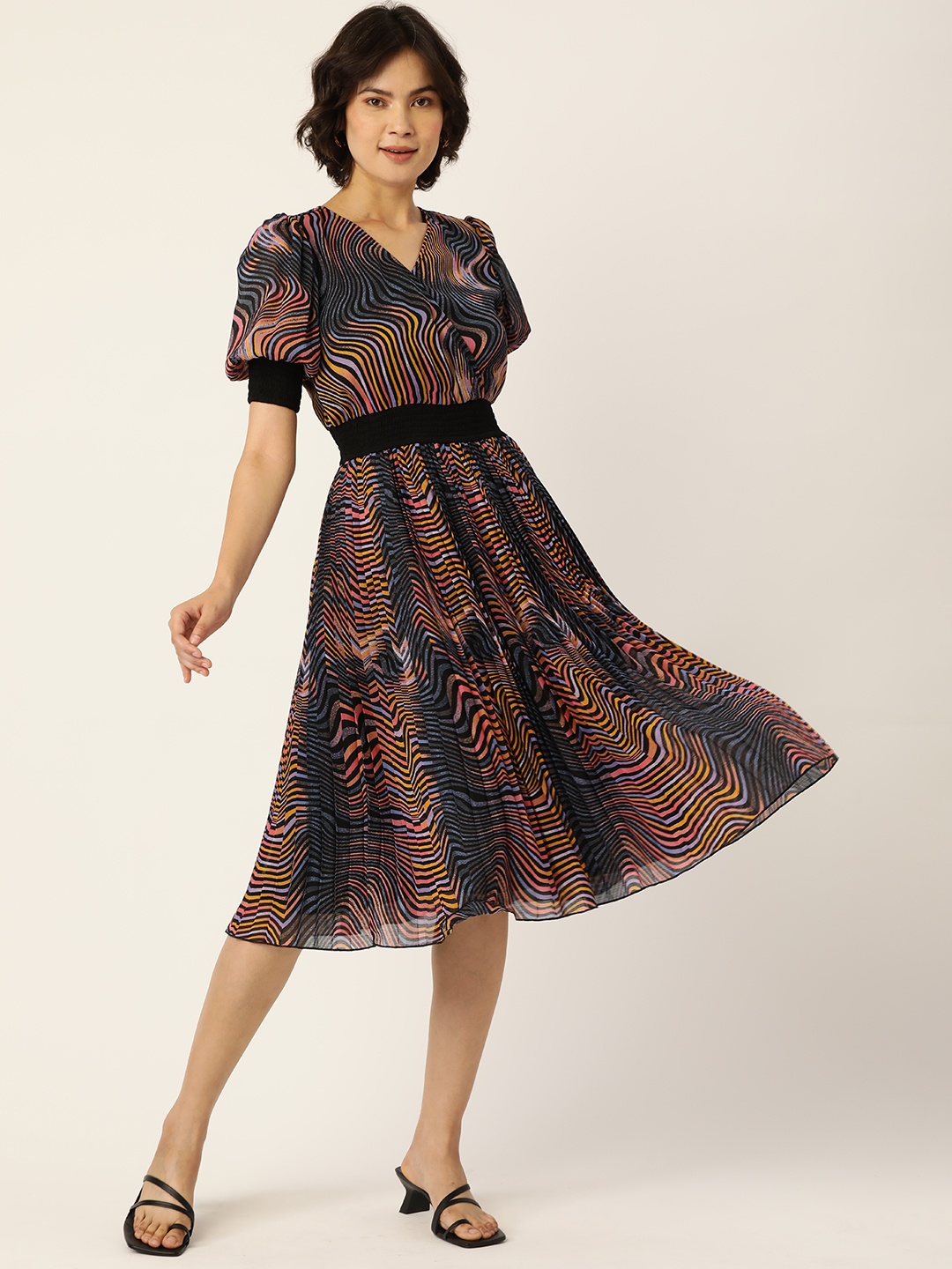 

Antheaa Black Chiffon Midi Dress