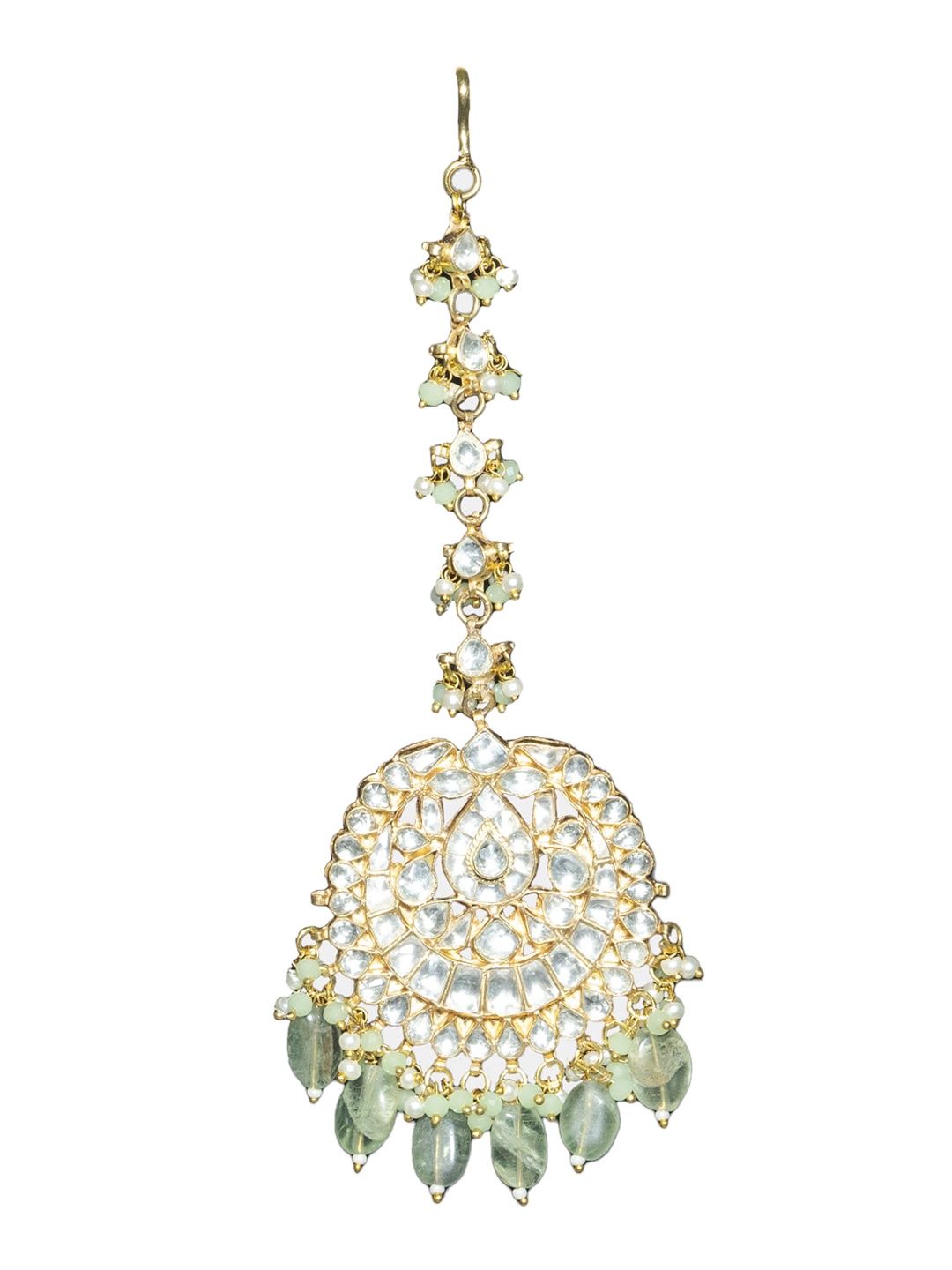 

AURAA TRENDS Gold-Plated White & Green Kundan-Studded Maang Tikka