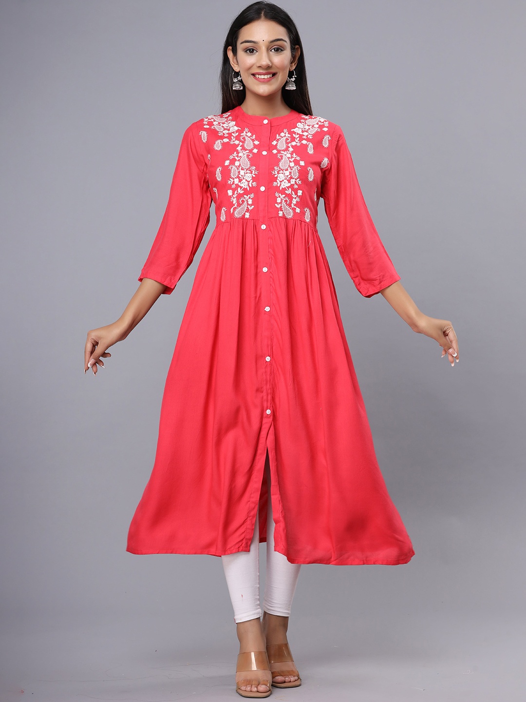 

ADAA JAIPUR Women Pink Embroidered Thread Work Kurta