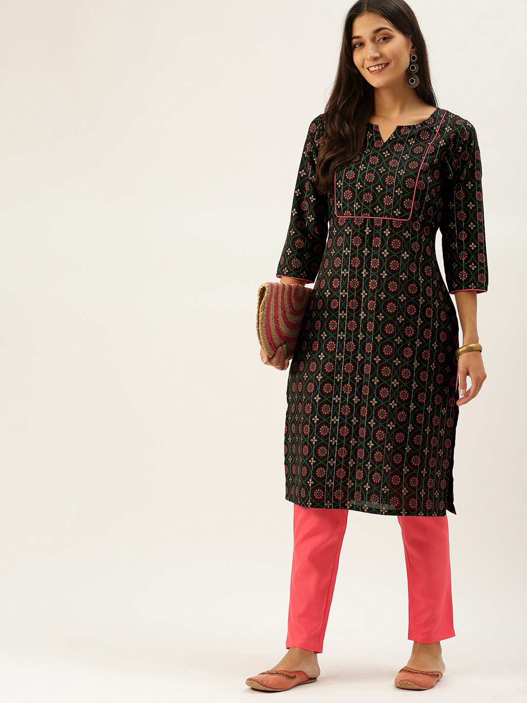 

Vedic Women Black Ethnic Motifs Printed Pure Cotton Kurta with Trousers