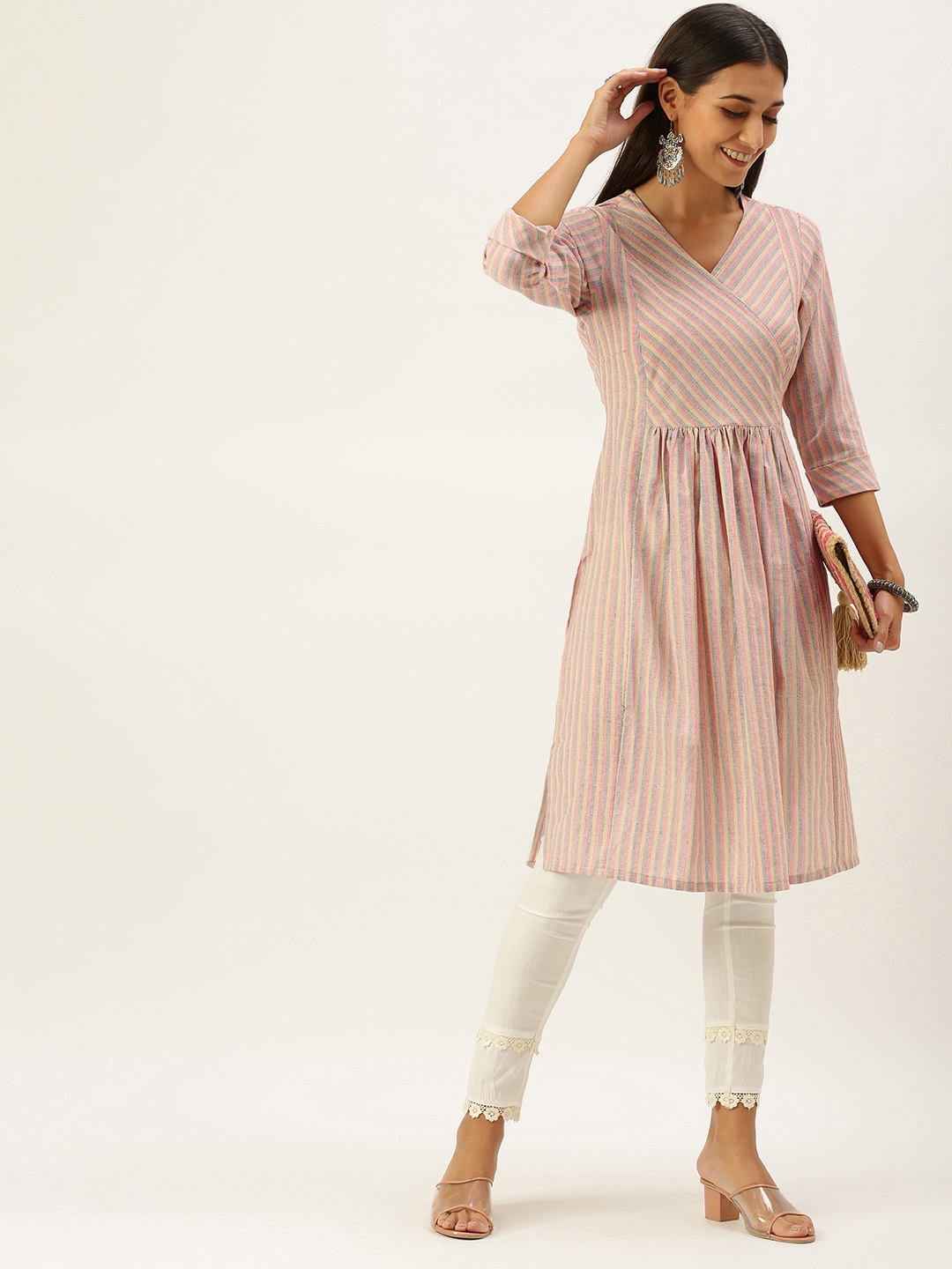 

Vedic Women Yellow & Blue Striped Kurta
