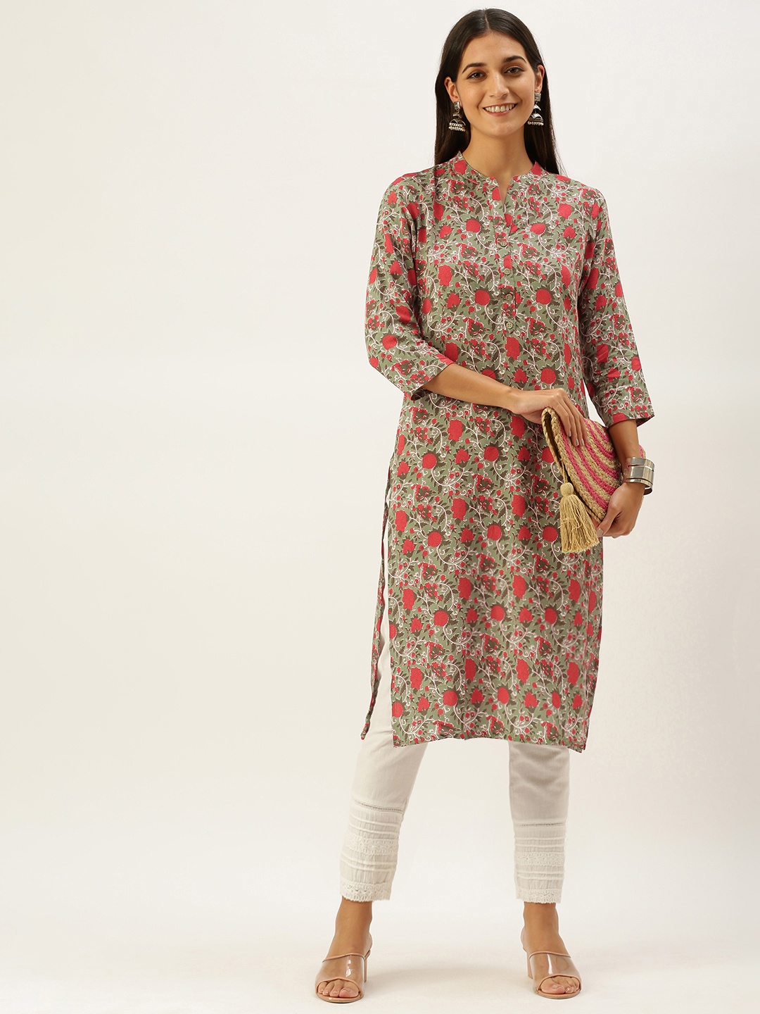 

Vedic Women Green & Red Ethnic Motifs Printed Kurta