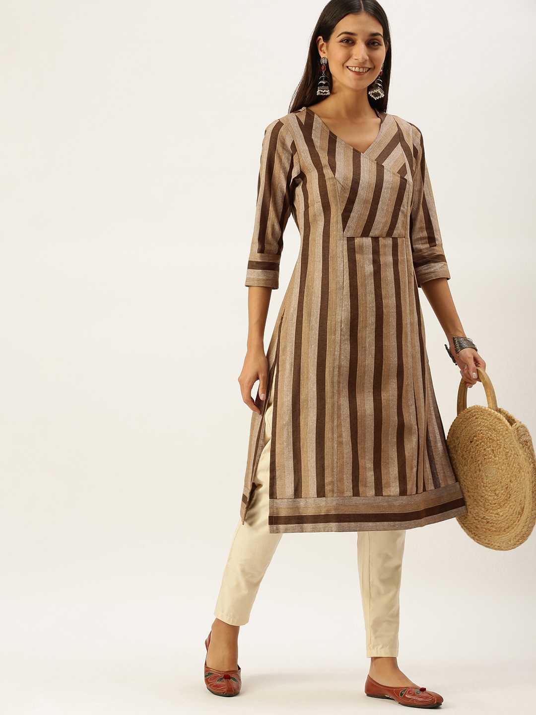 

Vedic Women Brown & Beige Striped Kurta