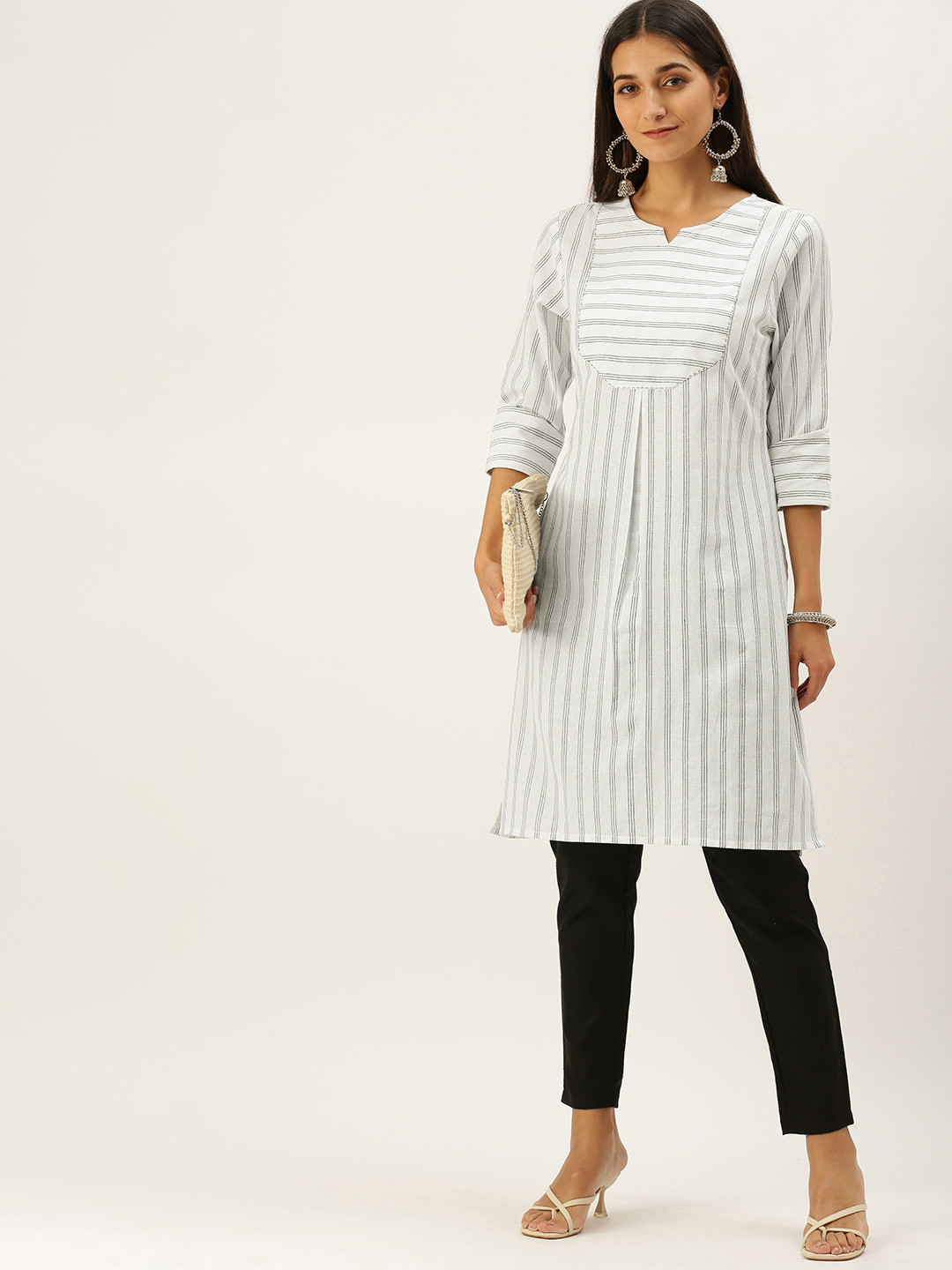 

Vedic Women White Striped Kurta