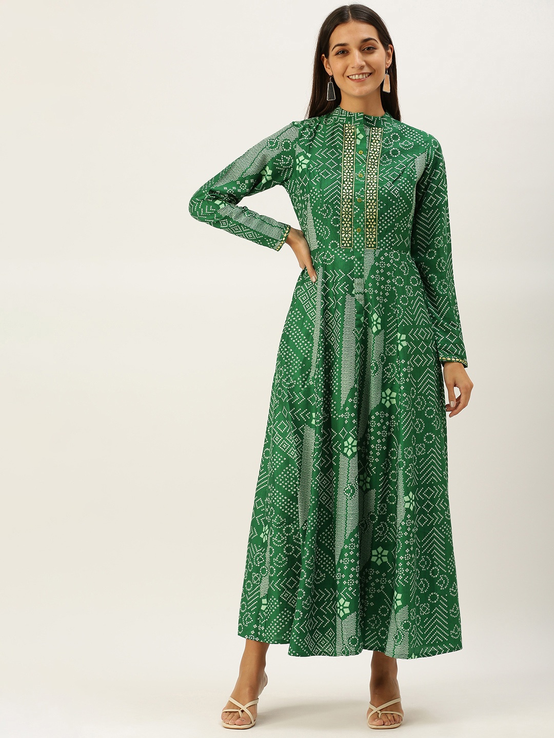 

Vedic Women Green Bandhani Printed Anarkali Kurta