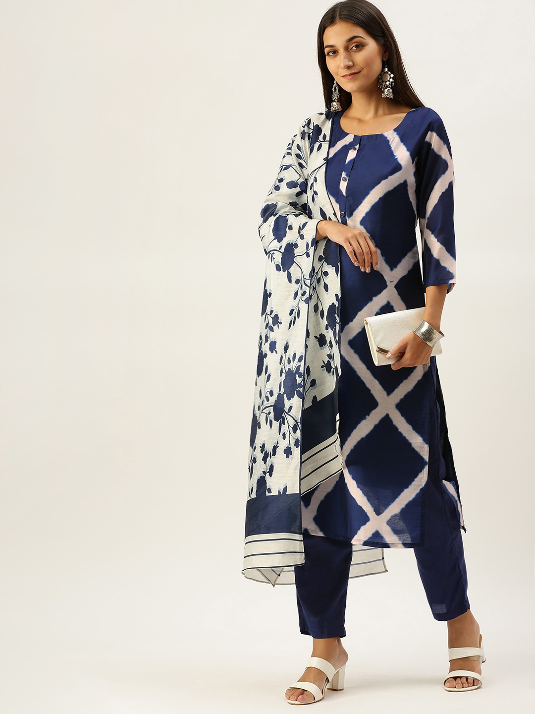 

Vedic Women Blue Printed Pure Cotton Kurta with Trousers & With Dupatta