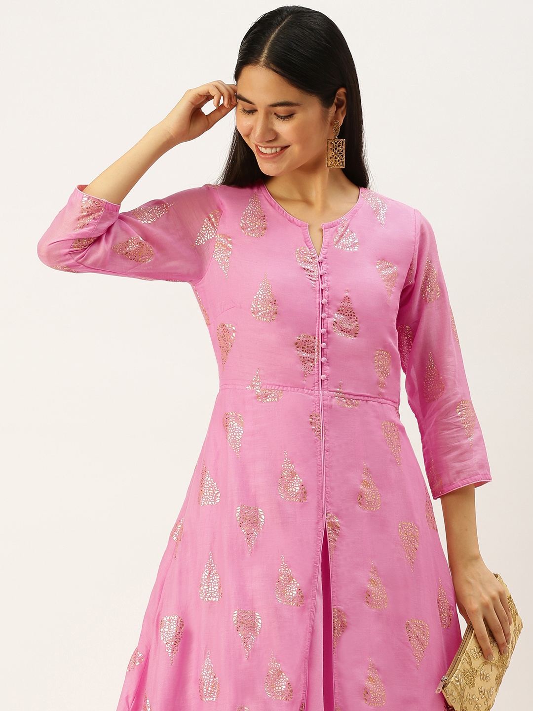 

Vedic Women Pink Ethnic Motifs Printed Anarkali Kurta