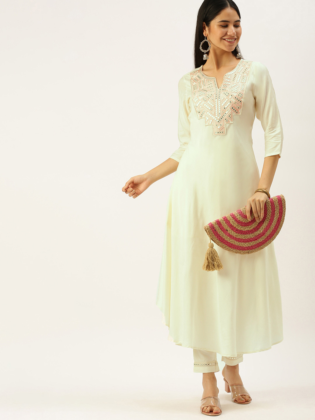 

Vedic Women Green Yoke Design Mirror Work Kurta