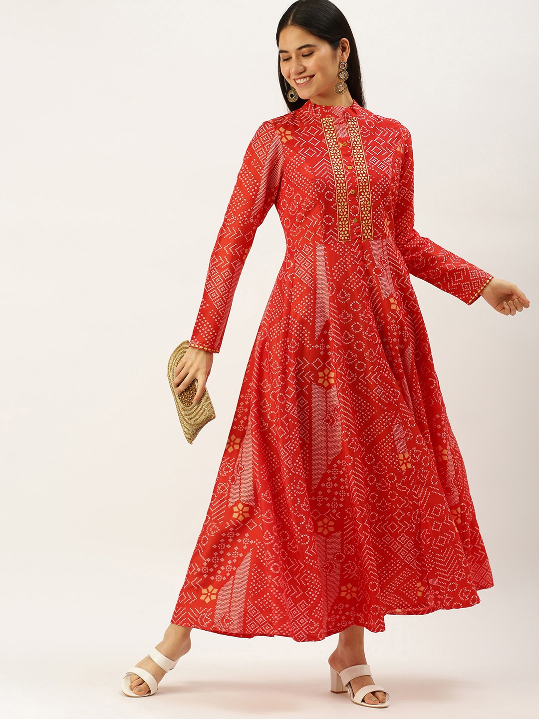 

Vedic Women Red Bandhani Printed Anarkali Kurta