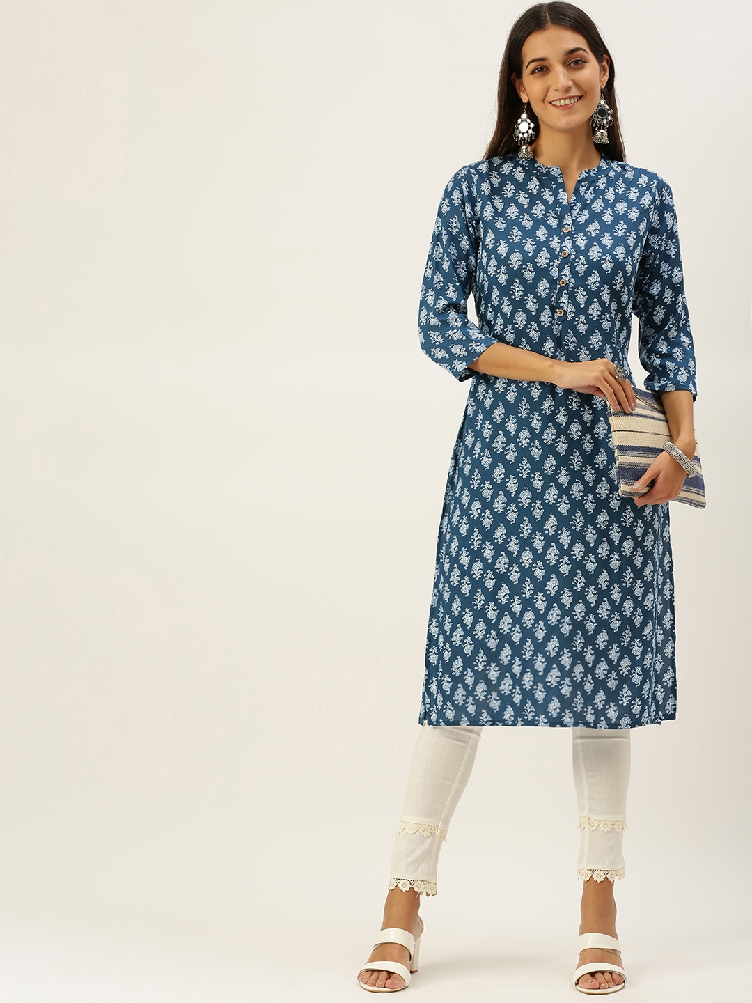 

Vedic Women Teal Ethnic Motifs Printed Kurta