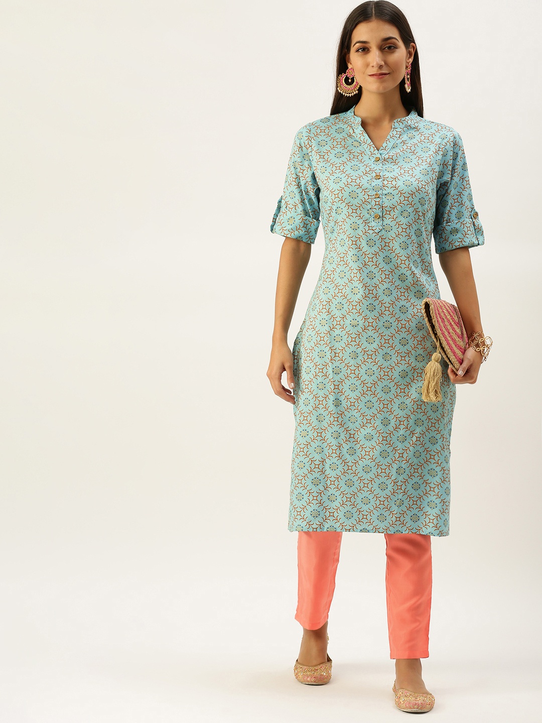 

Vedic Women Blue Ethnic Motifs Printed Kurta with Trousers