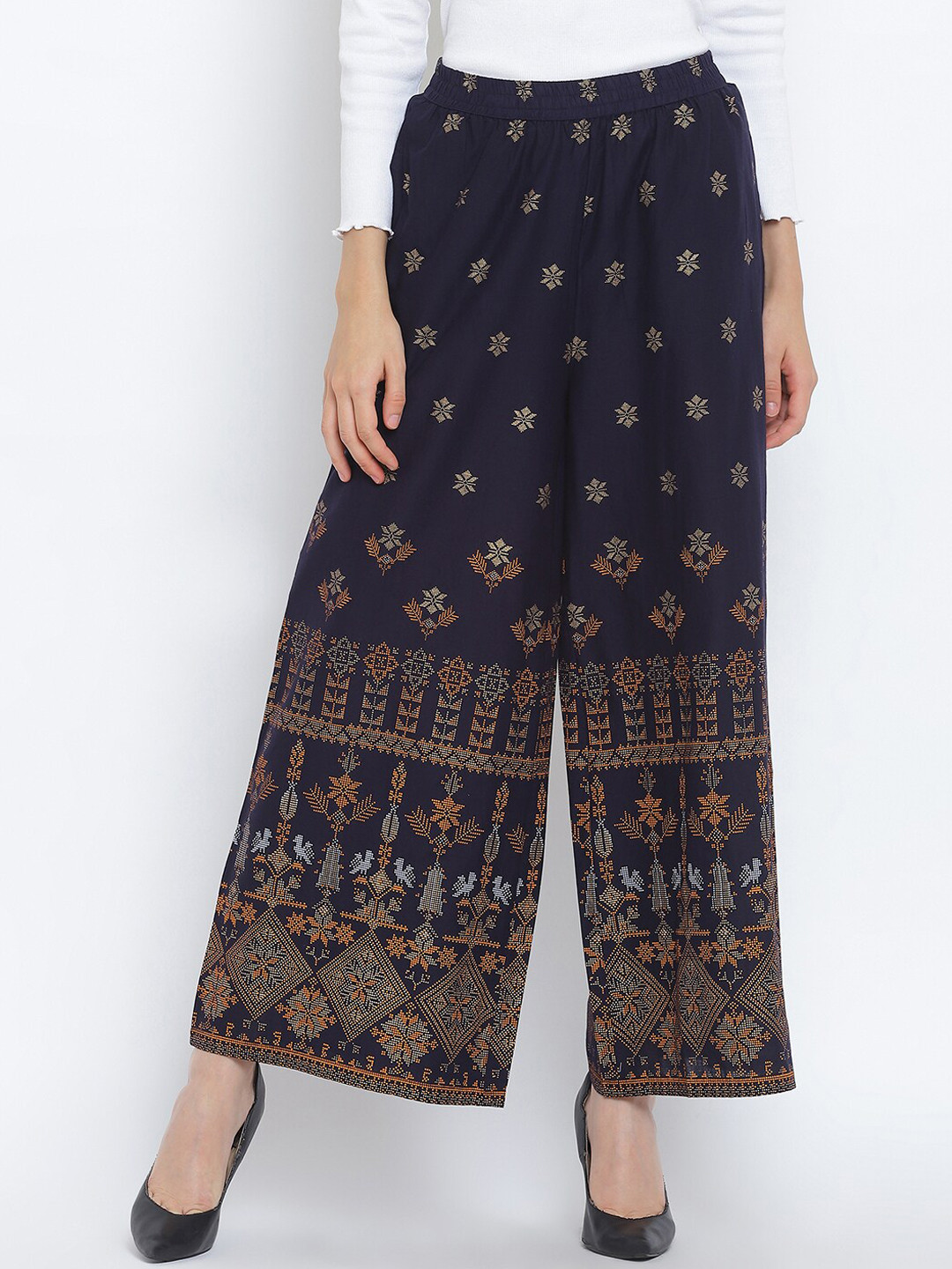 

R&B Women Blue Ethnic Motifs Printed Relaxed Trousers