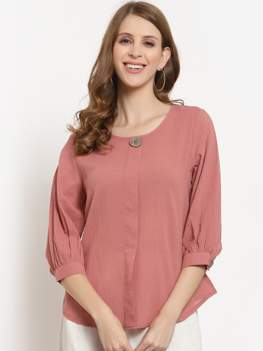 

Westwood Women Pink Solid Pure Cotton Top