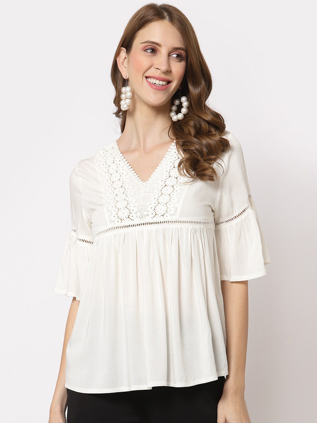 

Westwood Women White Embroidered Detail Cotton Top