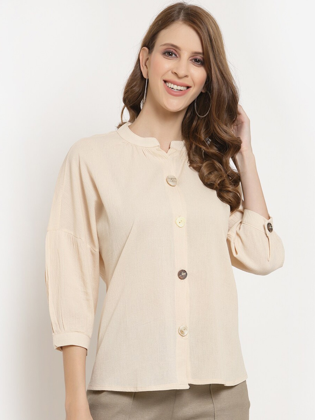 

Westwood Beige Mandarin Collar Shirt Style Top