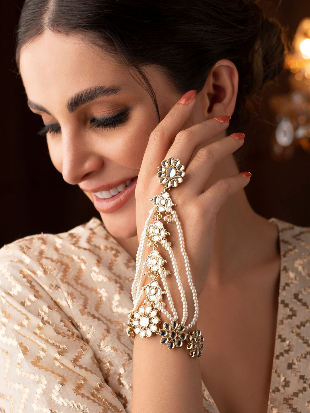 

Rubans Women Gold-Plated & White Multistrand Bracelet