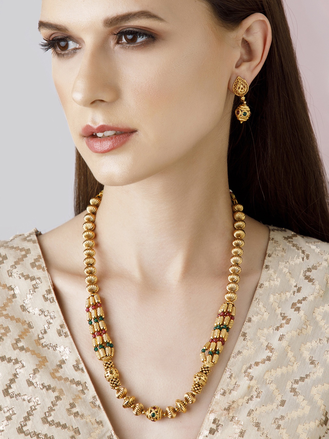 

Rubans Gold-Plated Gold Stone Studded Jewellery Set