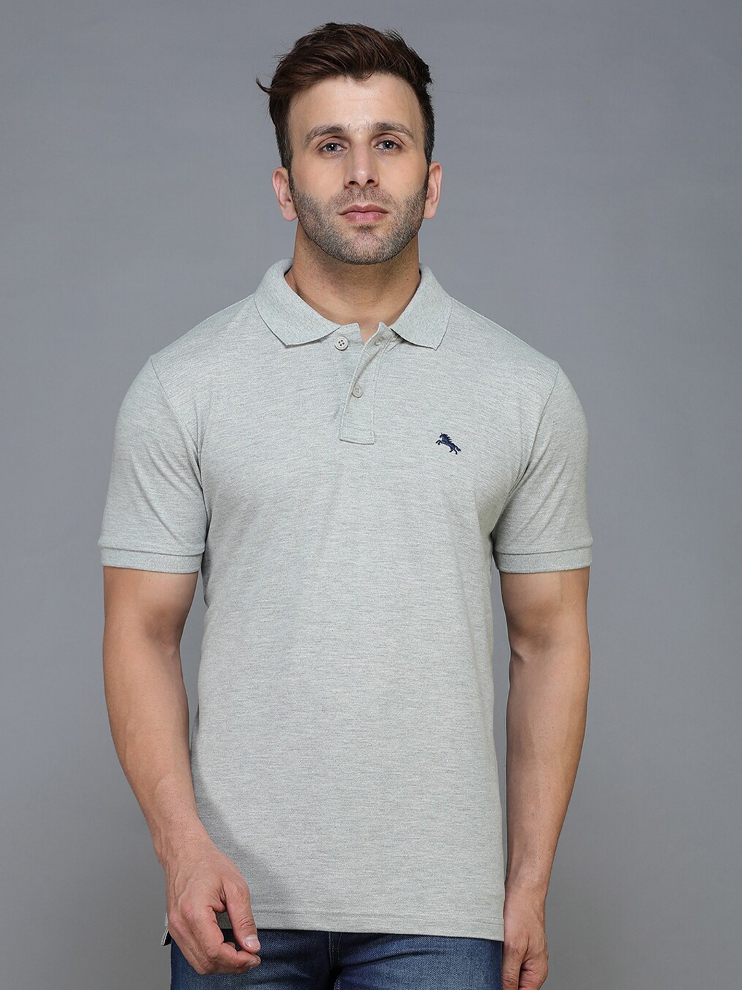 

TQS Men Grey Melange Polo Collar T-shirt