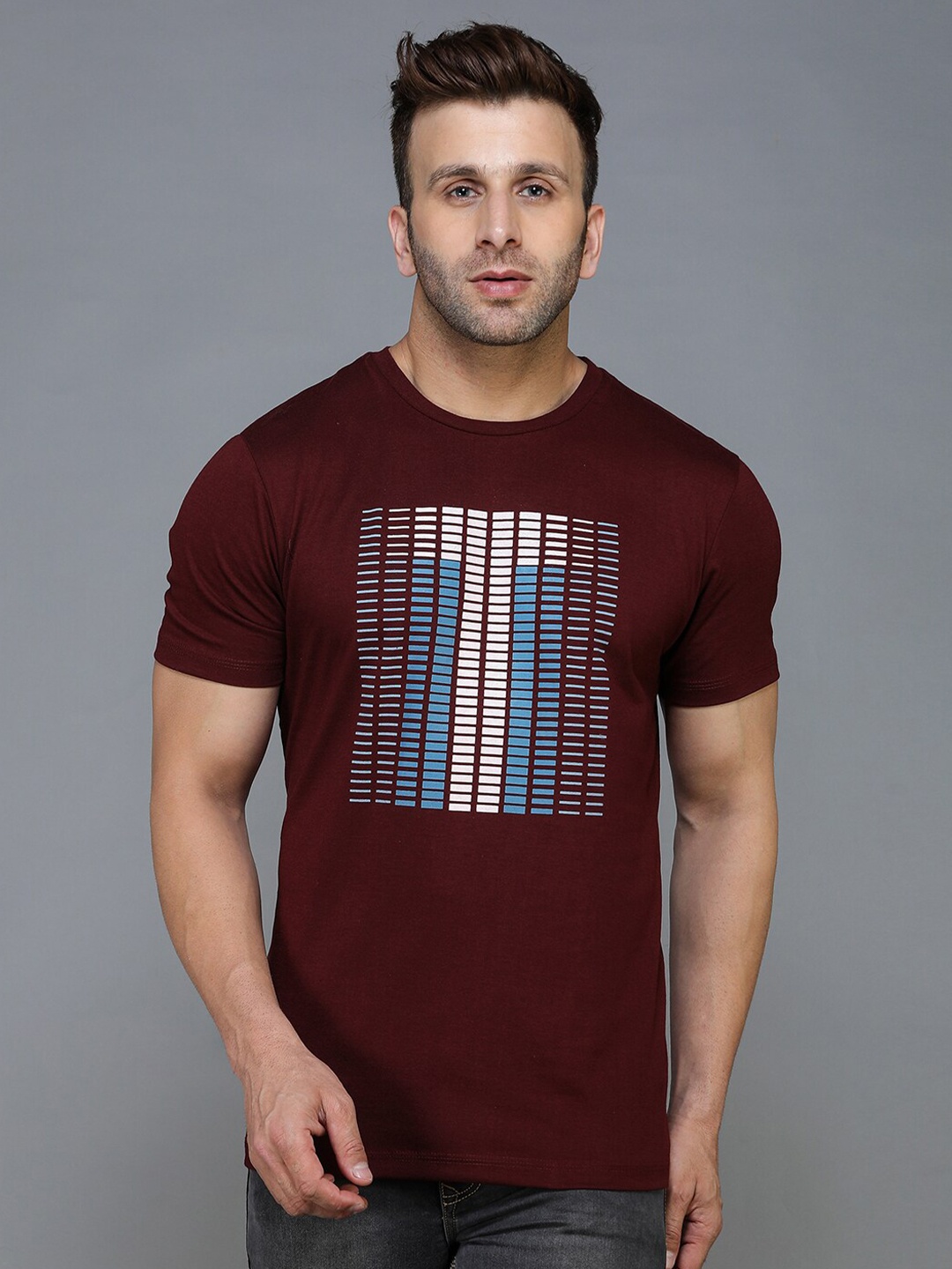 

TQS Men Maroon & chocolate brown Printed T-shirt