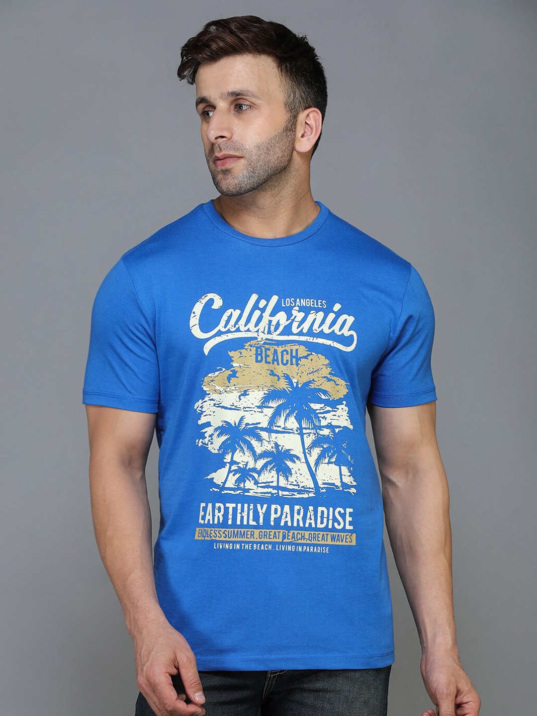

TQS Men Blue & true blue Sports Printed Applique T-shirt