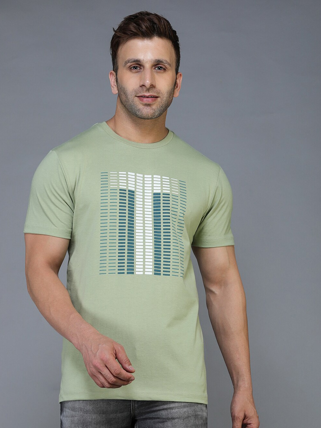 

TQS Men Olive Green & laurel green Typography Printed T-shirt