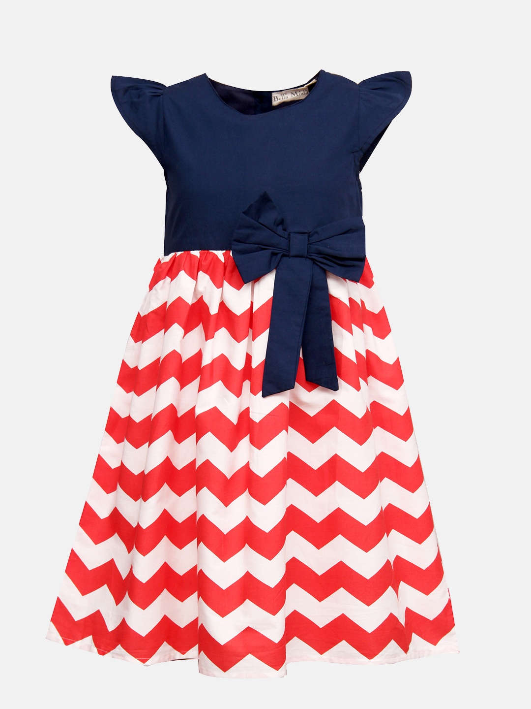 

Bella Moda Girls Navy & Red Printed Fit & Flare Dress, Navy blue