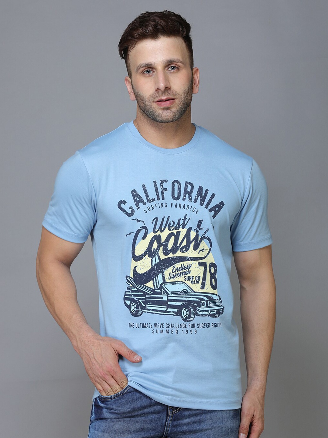 

TQS Men Blue Biker Printed T-shirt