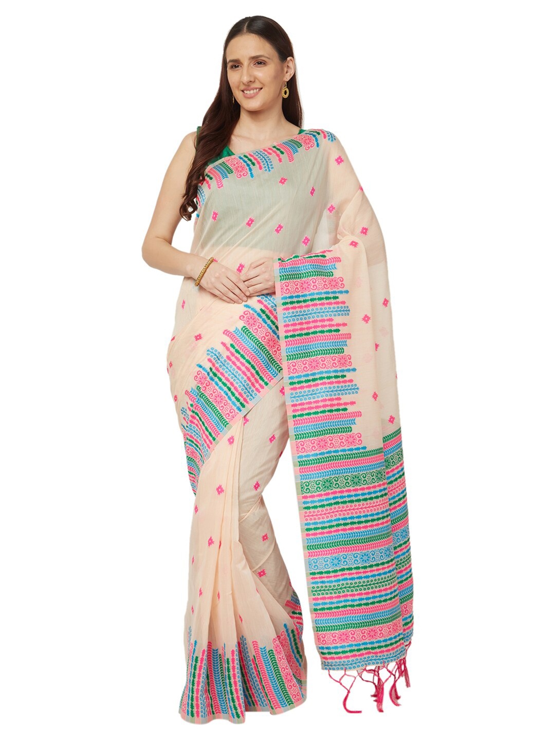 

Varkala Silk Sarees Off White & Blue Jamdani Saree