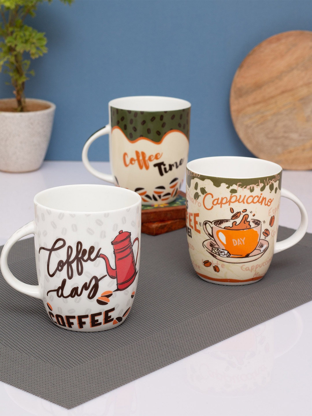 

CLAY CRAFT White & Black Printed Ceramic Glossy Mugs Set of Cups and Mugs