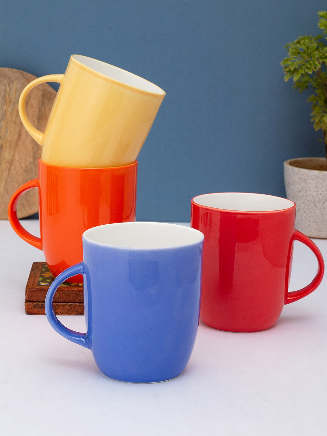 

CLAY CRAFT Red & Orange Solid Ceramic Glossy Mugs Set of Cups and Mugs