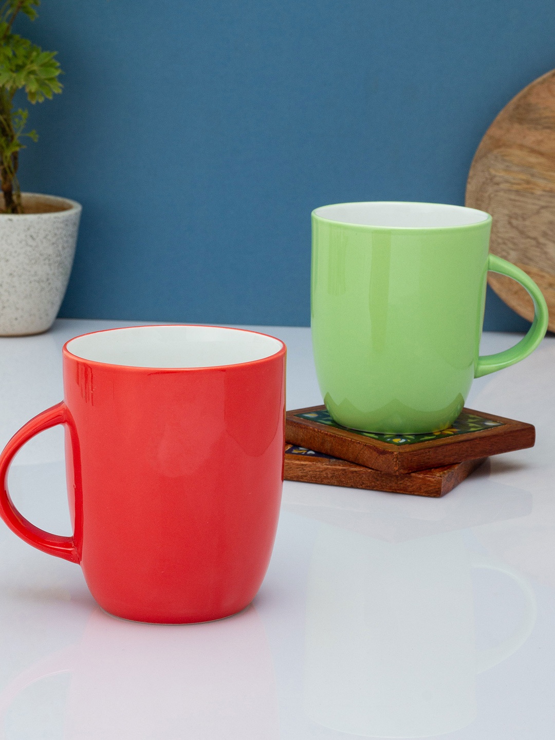 

CLAY CRAFT Green & Red Solid Ceramic Glossy Mugs Set of Cups and Mugs