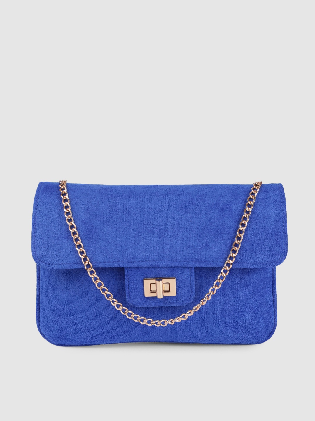 

Accessorize London Women Suedette Lock Foldover Party Clutch, Blue