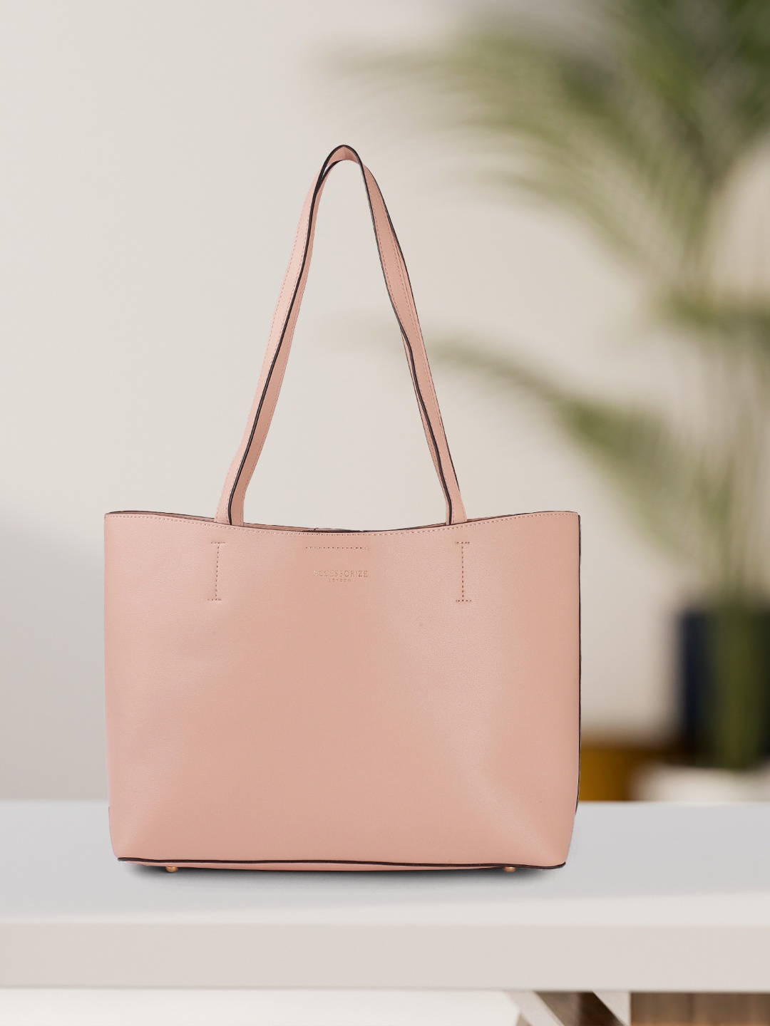 

Accessorize Women Nude Solid Structured Tote Bag