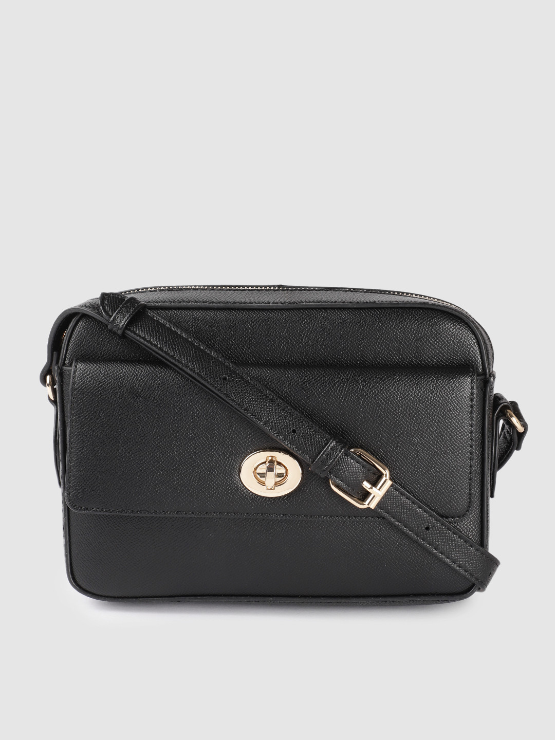 

Accessorize London Women Faux Leather Black Tyler Twistlock Sling Bag