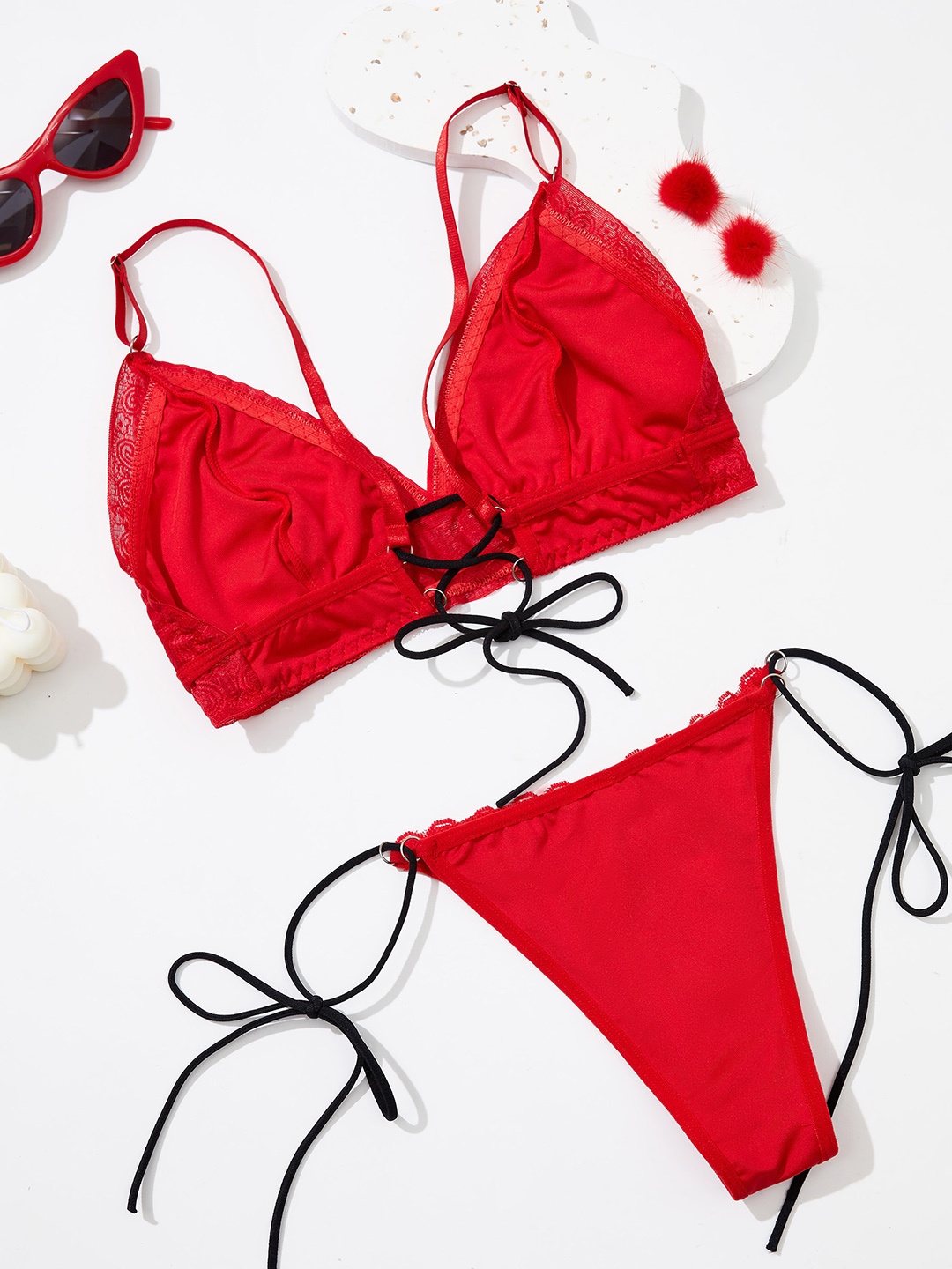 

URBANIC Red Lace Up Lingerie Set