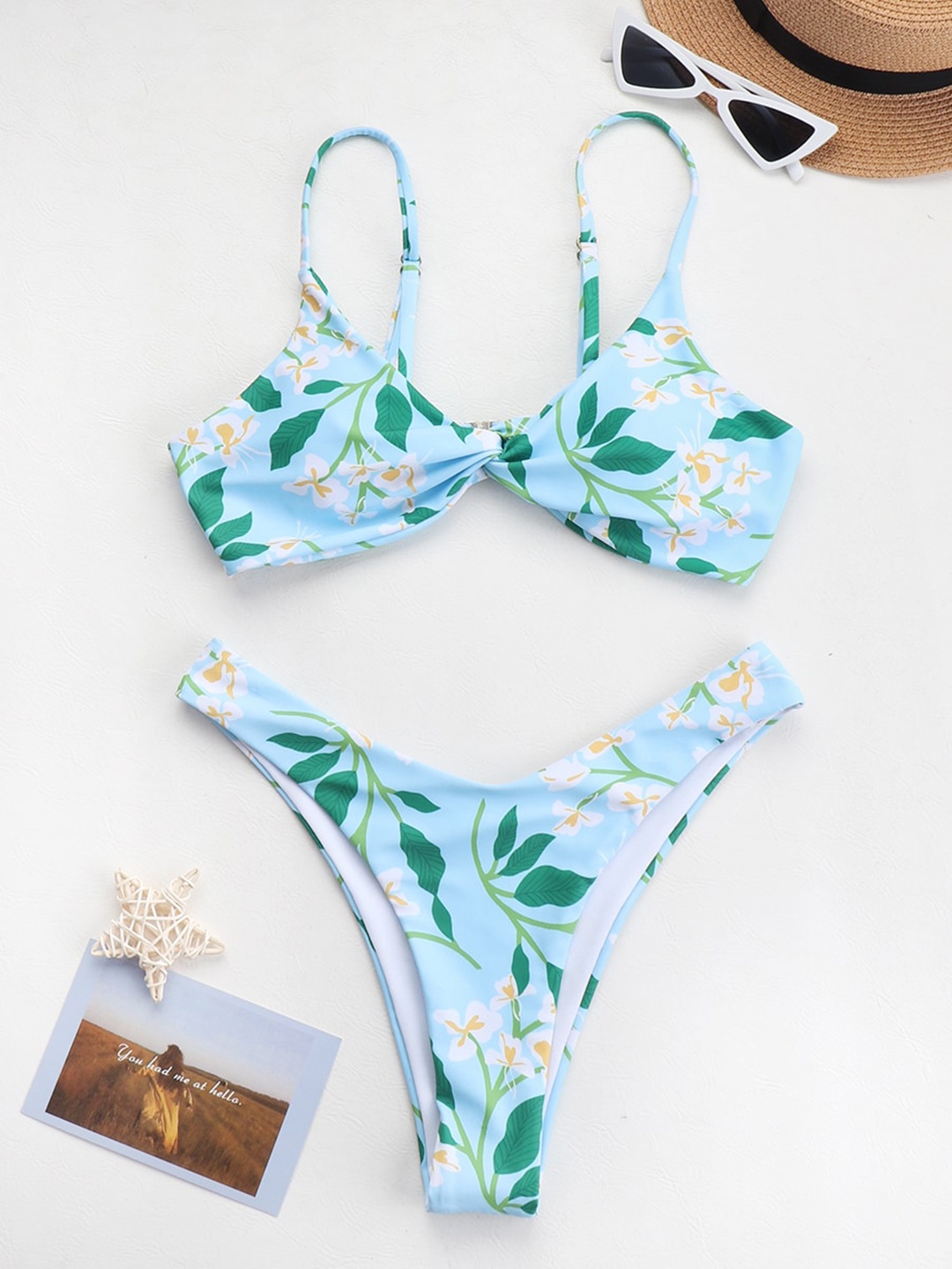 

URBANIC Women Blue Printed Knot Bikini Set