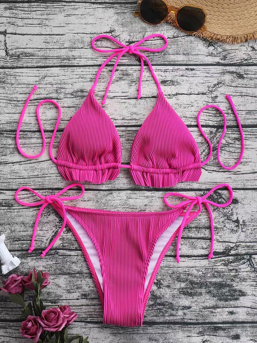 

URBANIC Women Pink Striped 2Pcs Bikini Set