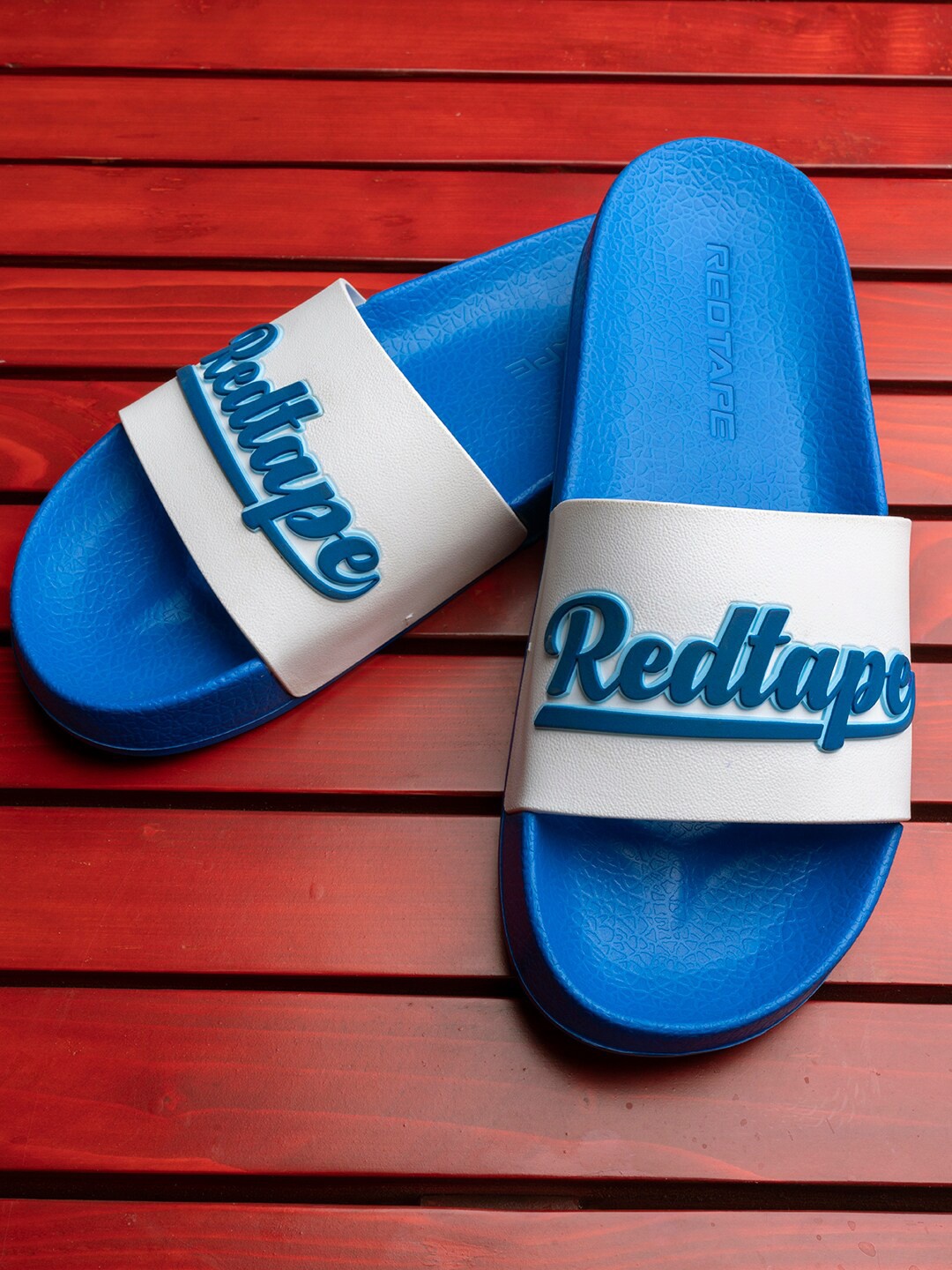 

Red Tape Men Blue & White Rubber Sliders