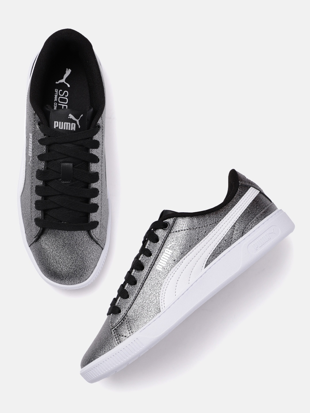 

Puma Girls Silver-Toned Vikky v3 Glitz Youth SoftFoam Sneakers