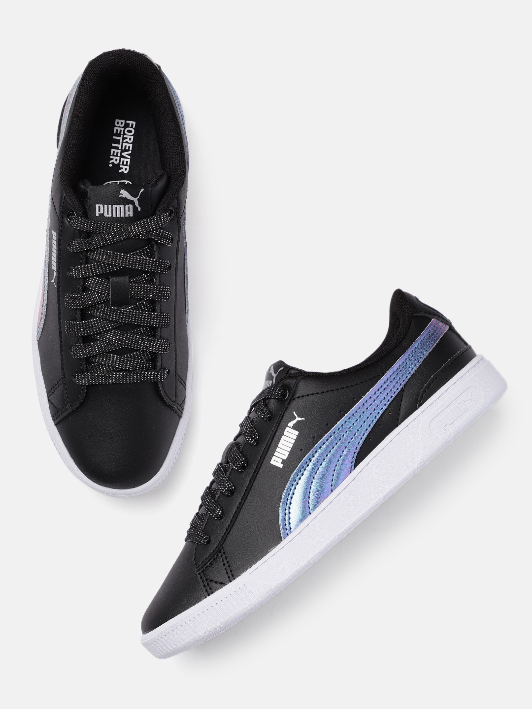 

Puma Girls Black Solid Vikky v3 Bioluminescence Youth Regular Sneakers with Perforations