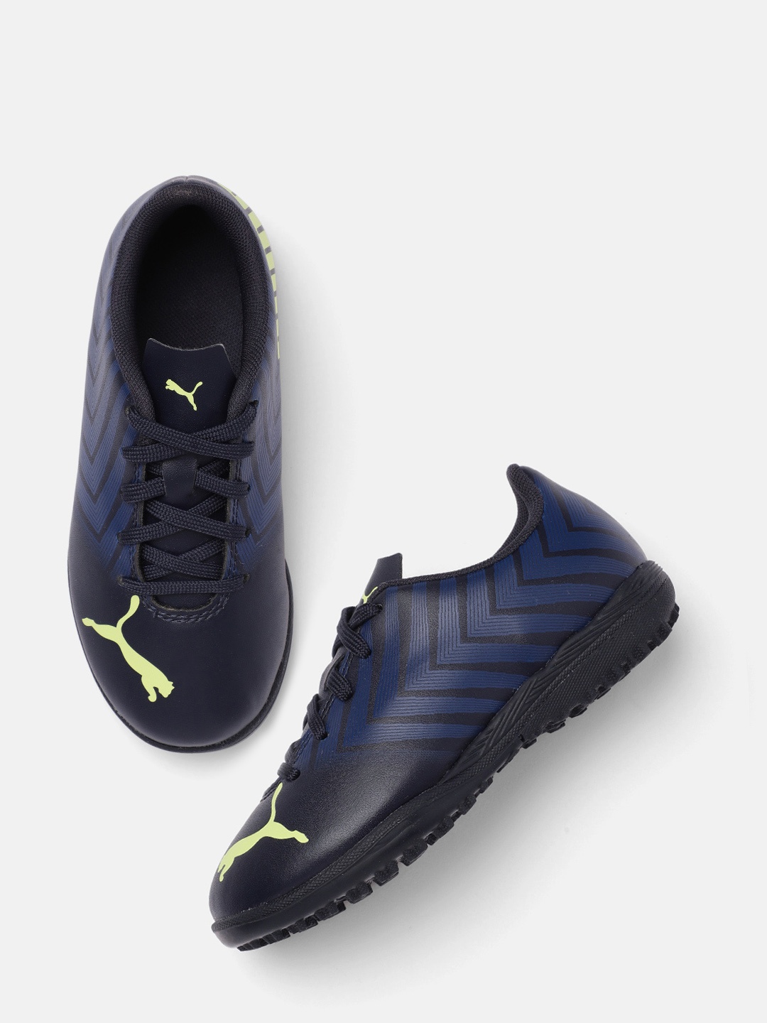

Puma Kids Navy Blue Chevron Striped TACTO II TT Football Shoes
