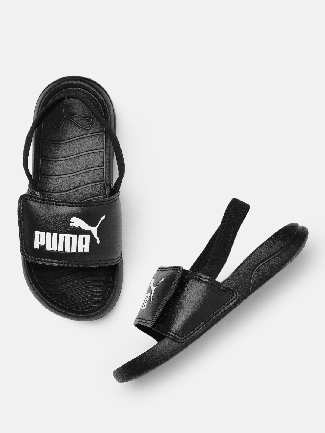 

Puma Kids Brand Logo Printed Sliders with Water Repellent Strap, Black