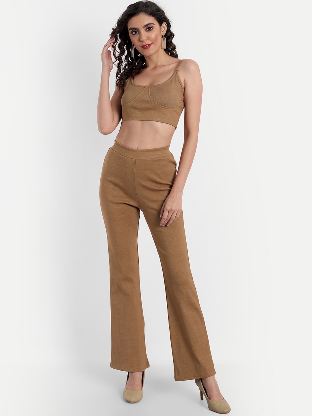 

Emprall Women Crop Top with Trousers, Brown