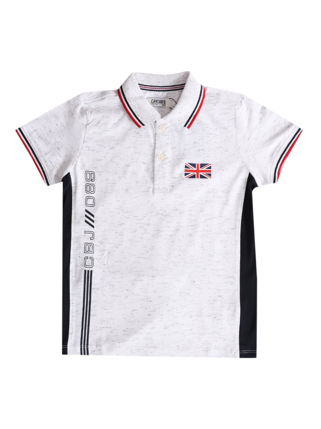 

Cantabil Boys Off White & bright gray Polo Collar Applique T-shirt