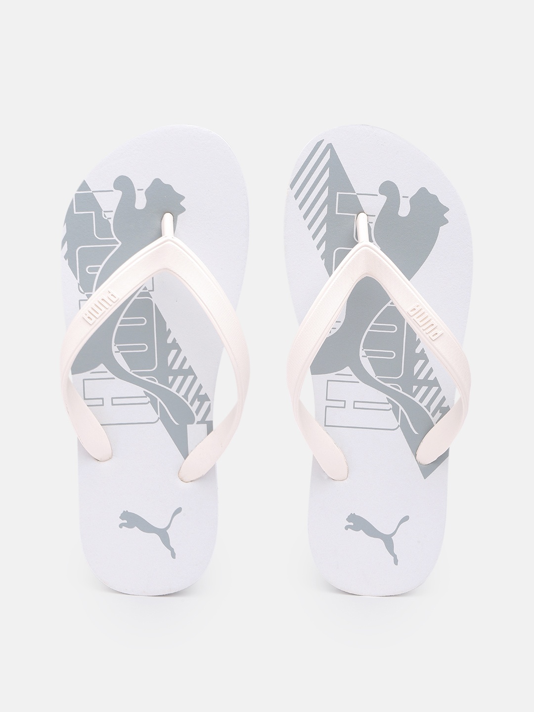 

Puma Men Off White & Grey Leon V3 Brand Logo Printed Thong Flip-Flops