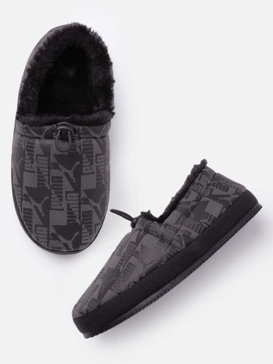 

Puma Unisex Grey & Black Brand Logo Print Tuff Mocc Power Room Slippers